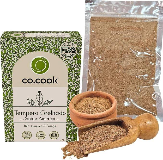 CoCook Tempero 100% Natural Grelhado Sabor America 75g Ideal para Carnes, Frango e Linguiça Churrasco Parrilla Barbecue Zero Glúten, Zero Lactose, Zero Conservantes, Zero Corantes, Zero Sódio - Rende até 30 porções