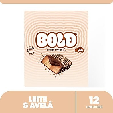 BOLD Leite & Avelã: 12x Barra Proteína 20g Sabor Incrível