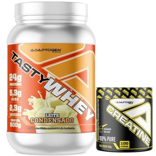 Tasty Whey 3W Sabor Leite Condensado 900g + Creatina 300g - Adaptogen Science