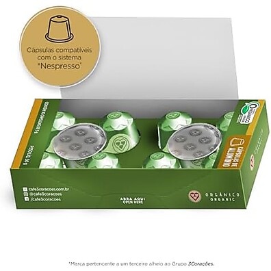 Café Orgânico 3 Corações Nespresso: 10 Cápsulas Sabor Puro