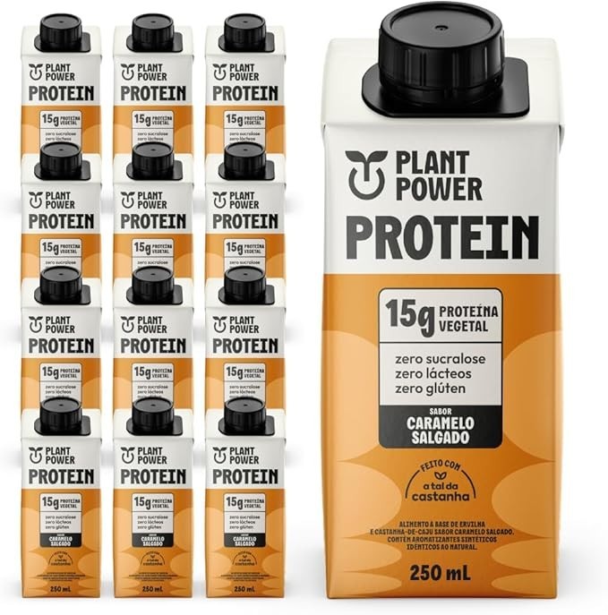 Pack Plant Power Bebida Vegetal sabor Caramelo Salgado - 15g de proteína, 250ml, 12 unidades