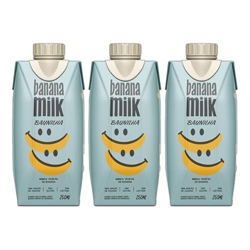 Kit 3X: Leite Vegetal de Banana Sabor Baunilha Banana Milk 250ml