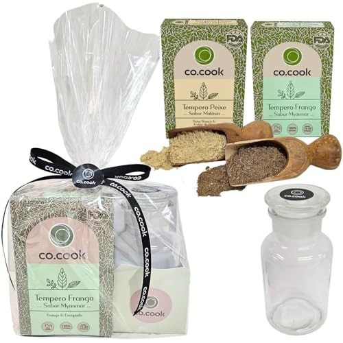 CoCook Kit Trio Presente 100% Natural Tempero Frango Sabor Myanmar 75g, Tempero Chimichurri Sabor Andes 75g com Pano de Copa para Dia das Mães, Dia dos Namorados, Dia dos Pais, Páscoa, Presentes, Natal, Casamento