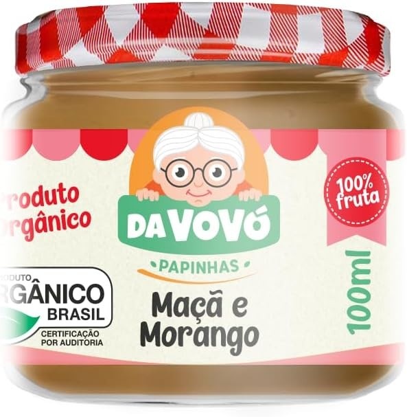 Kit 6 papinhas de fruta Da Vovó sabor Maçã e Morango