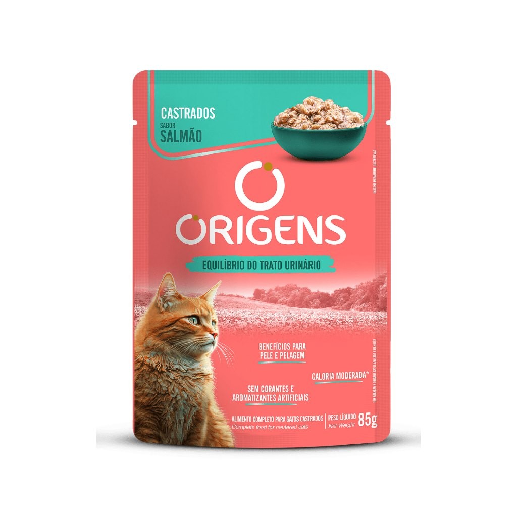 Sachê Origens Salmão Gatos Castrados 85g: Nutrição Premium!