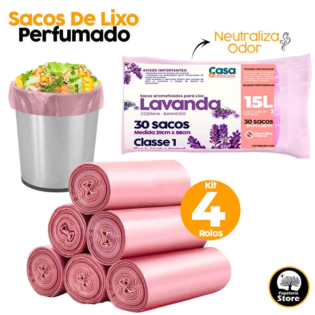 Saco de Lixo 15L Perfumado Lavanda - Acabe com Odores