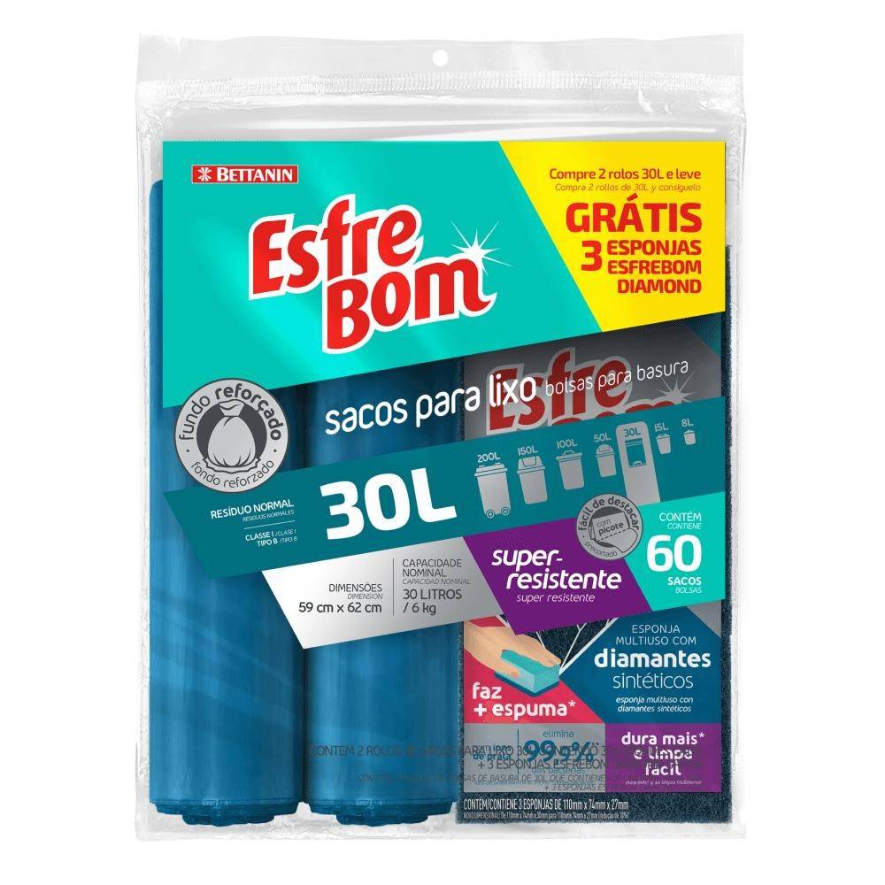 Saco de Lixo 30L + Esponja Diamond: Limpeza Total!