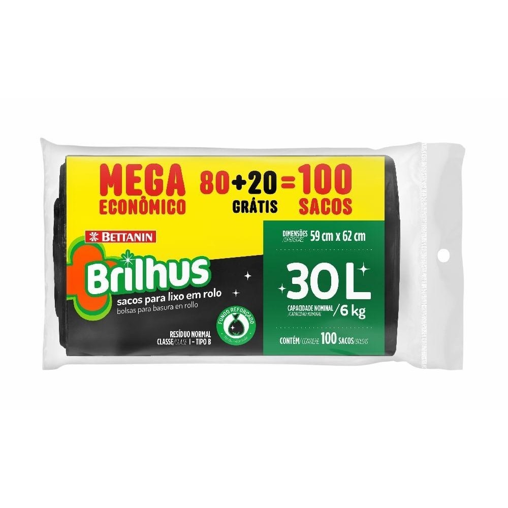 Saco de Lixo 30L: Mega Econômico Bettanin (100 Unidades)
