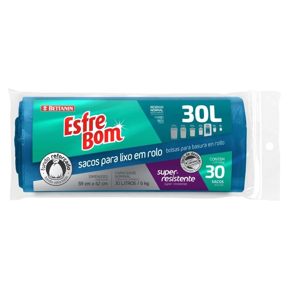 Saco de Lixo Resistente 30L: Azul, Reforçado e Econômico!