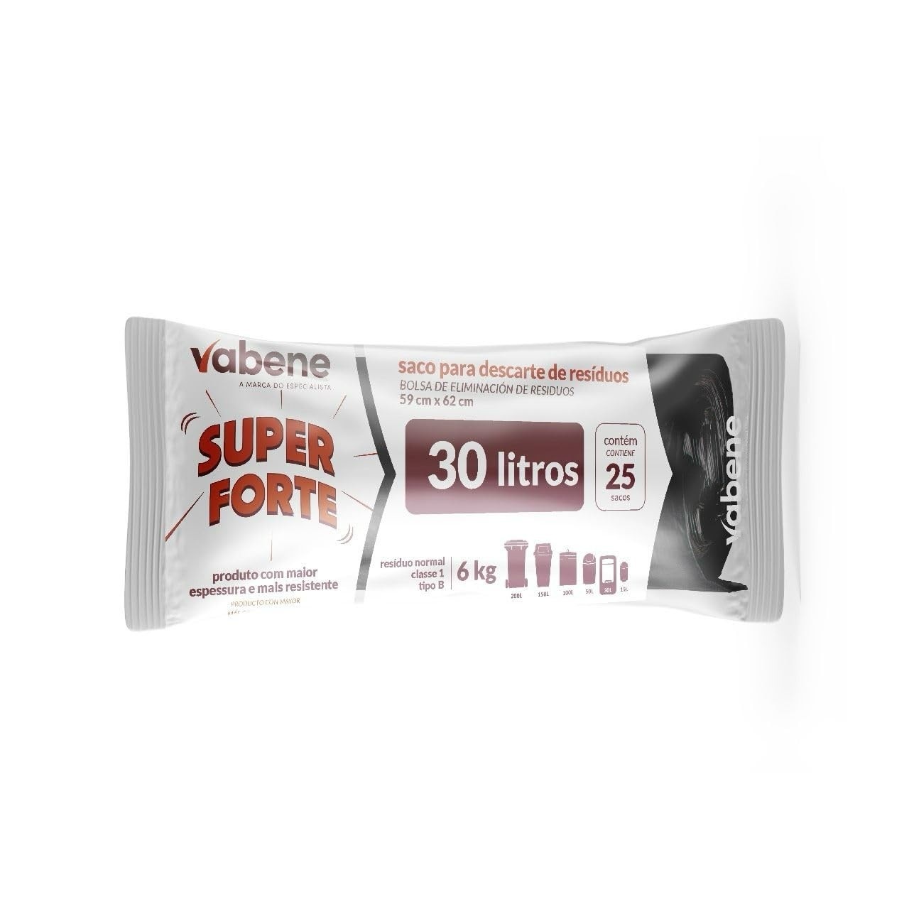 Saco para Descarte de Resíduos Super Forte 30L - 25 Unidades | Vabene Ecológico e Extraforte