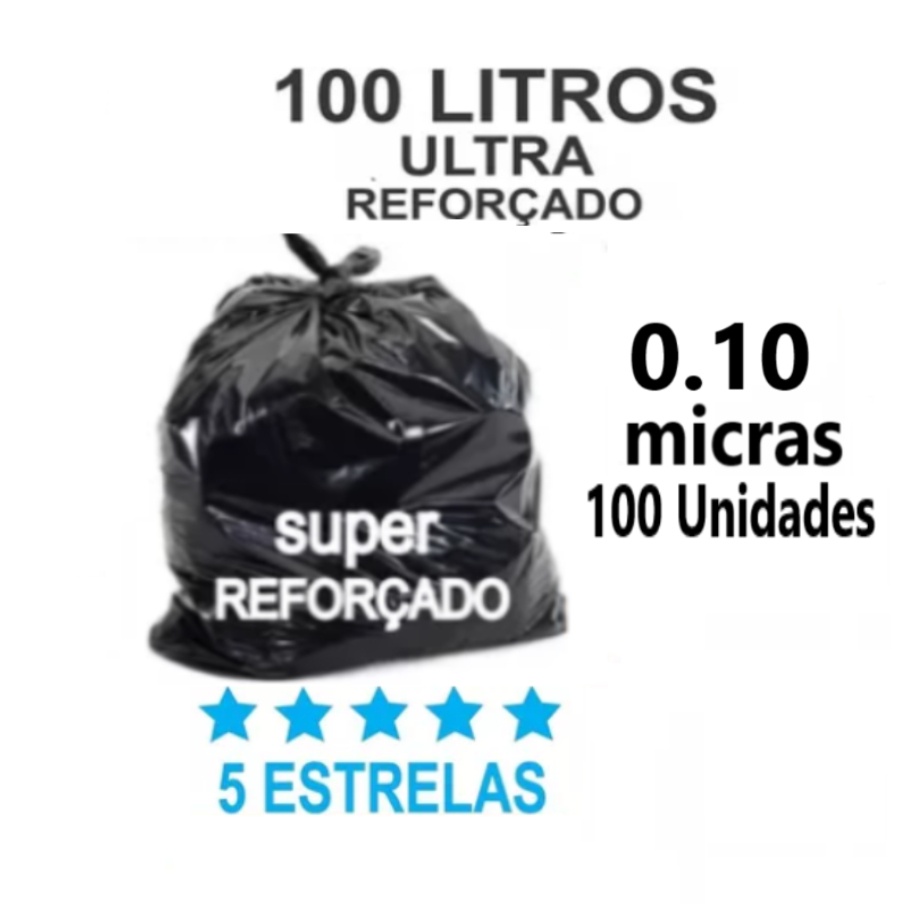 Saco Lixo 100L Reforçado: 100 Unidades Frete Grátis!