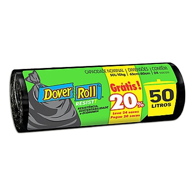 Saco Lixo 50L Preto com 24 Unidades – Sustentável e Resistente