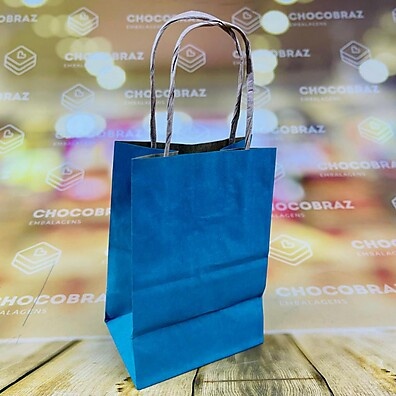 Sacola de Papel Kraft Azul: 9,5x7,5x14,5cm