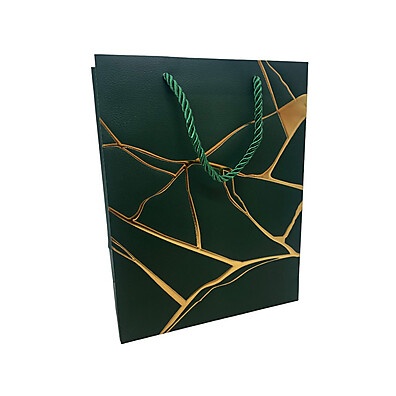 Sacola de Papel Marmorizada Verde 23x18x10cm - Presentes Elegantes