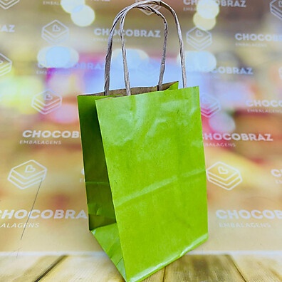 Sacola PP Kraft Verde Limão 9,5x7,5x14,5 – Ideal para Lembrancinhas