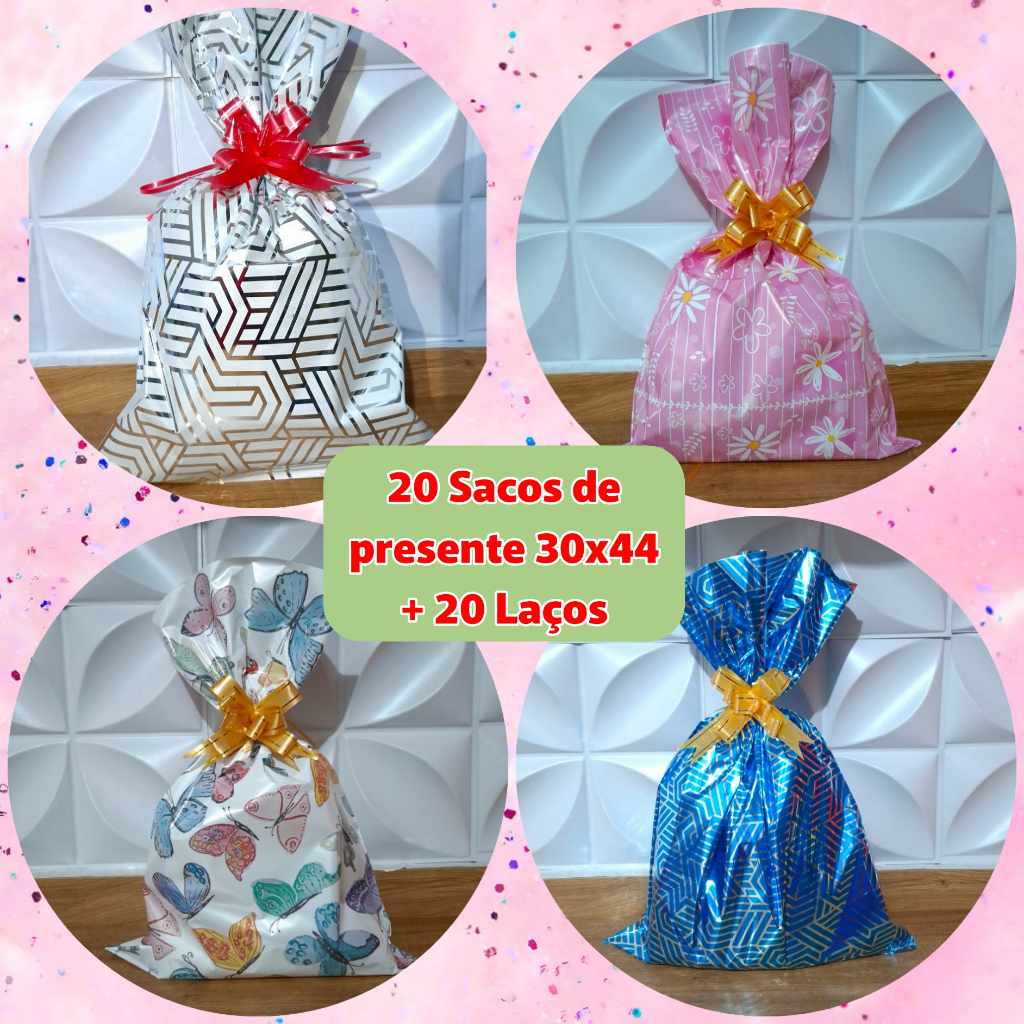 Sacos de Presente 30x44: 20 Unidades + Laços Fáceis