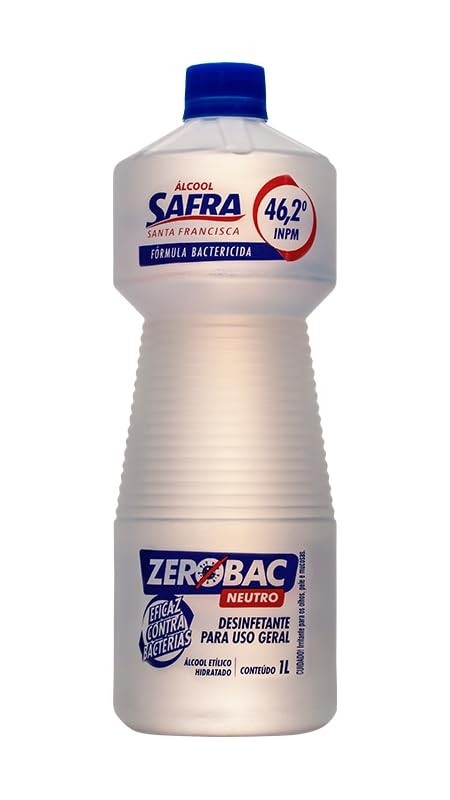 Álcool Safra Líquido 46,2% Neutro - Bactericida Potente 1L - Limpeza Profunda e Segura