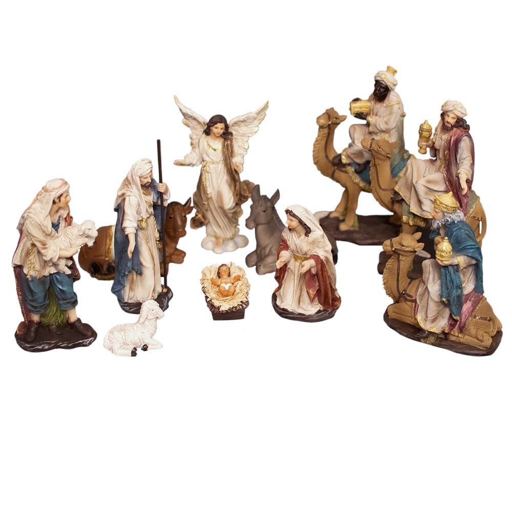 Conjunto de Presépio de Mesa 11 Peças - Sagrada Família com Três Reis Magos | Decoração Cristã Tradicional