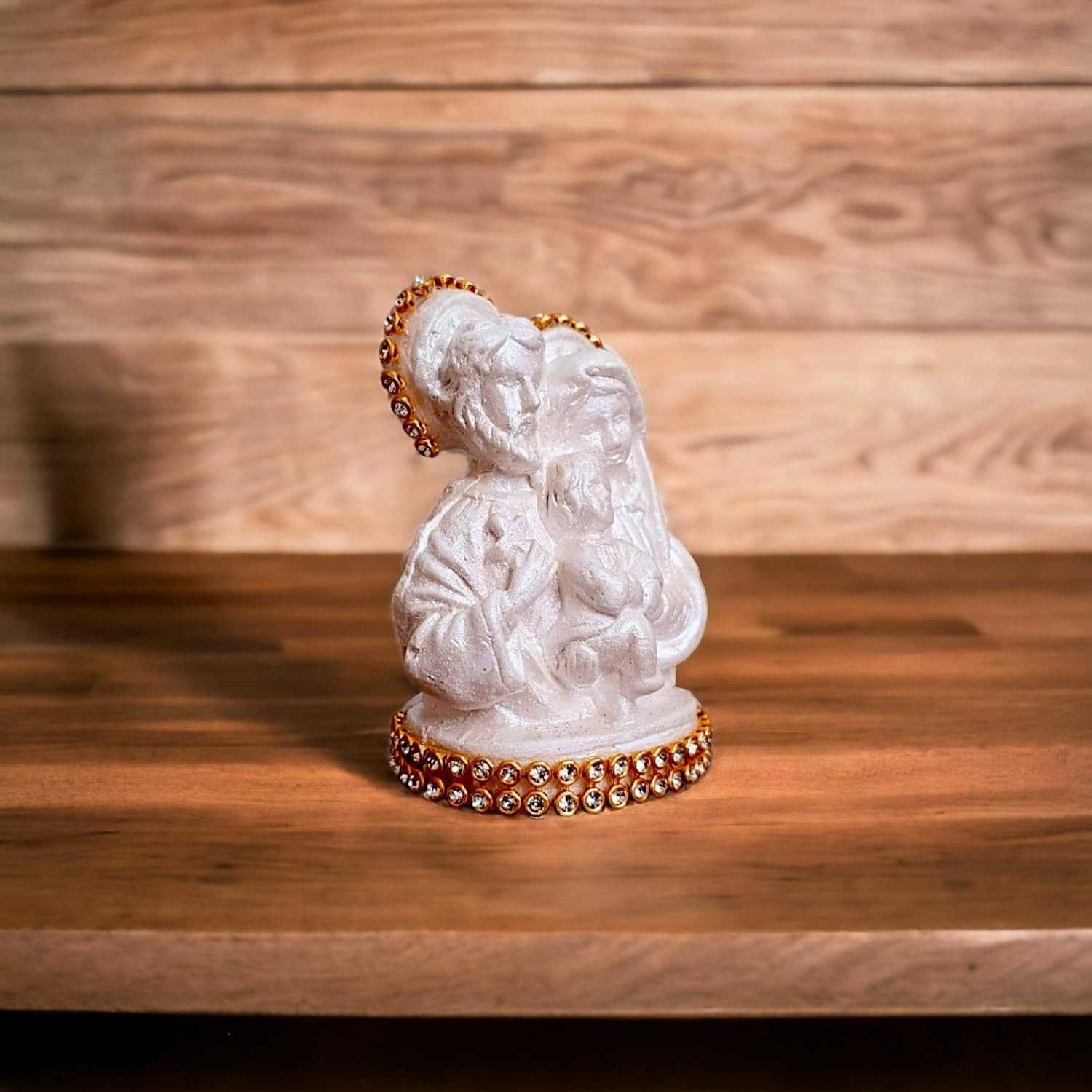 Mini Sagrada Família em Pérolas e Strass 7cm - Decoração Religiosa Elegante
