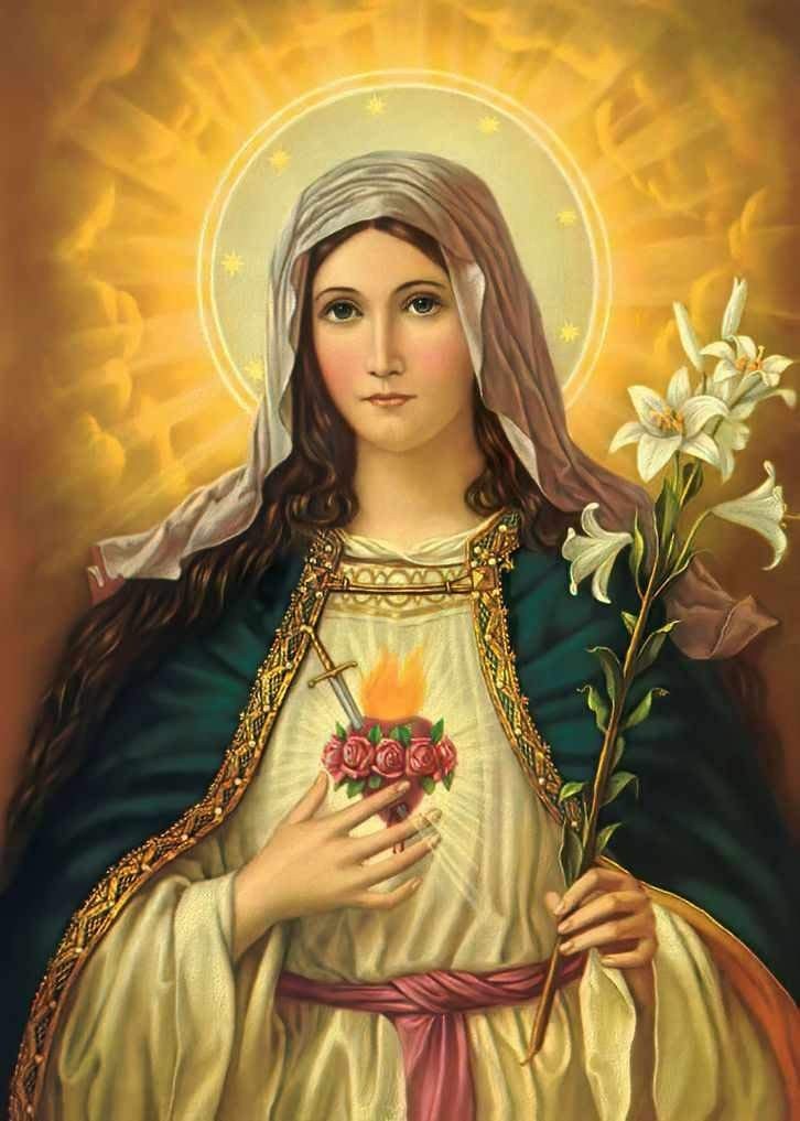 Sagrado Coração de Maria - Obra Barroca em Tela Canvas 30x42 - Arte de Museu para Decoração Elegante