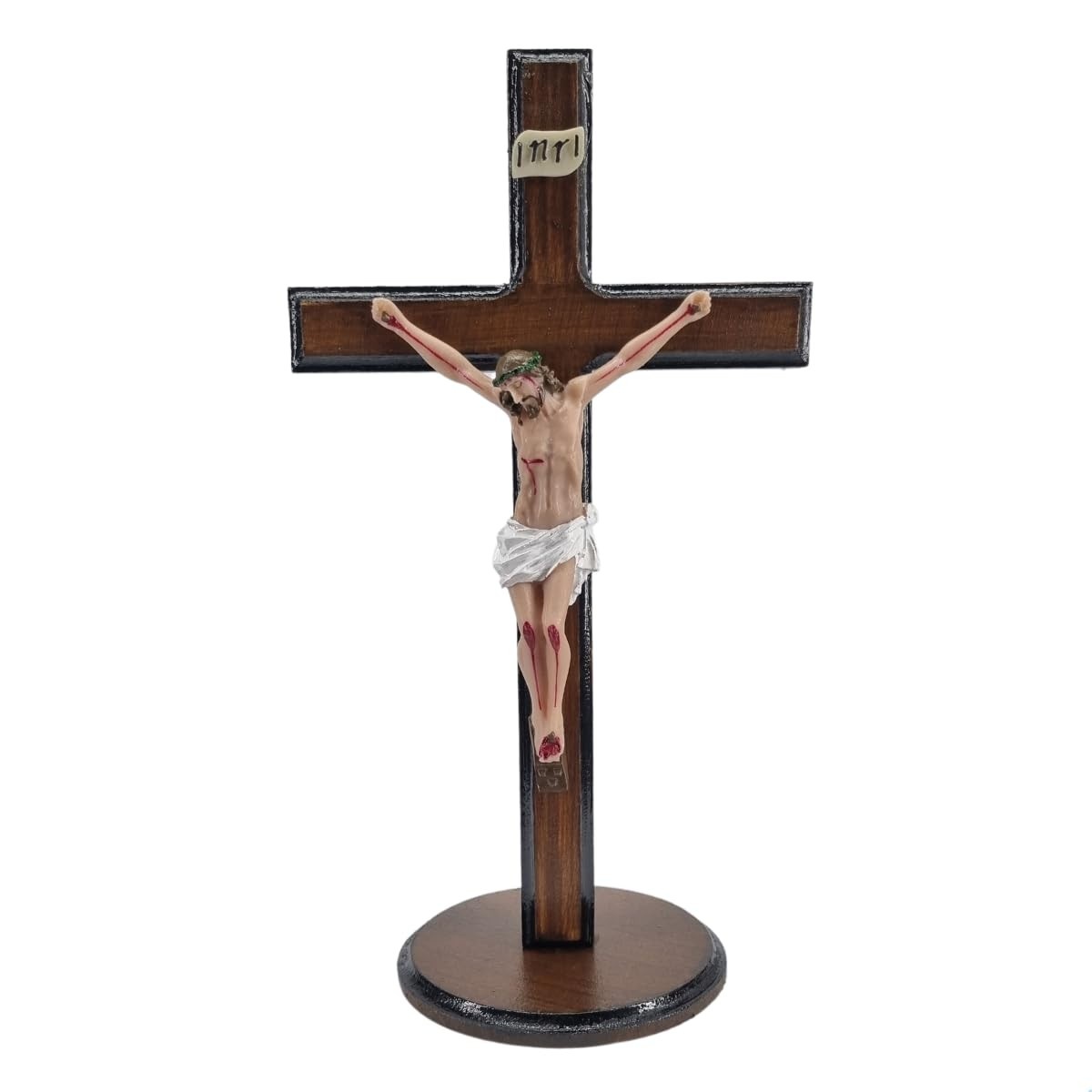 Crucifixo de Mesa Médio em Madeira e Resina - Decoração Católica para Oratório e Ambientes Sagrados