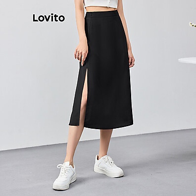 Saia Casual com Fenda Frontal Lovito – Estilo e Conforto