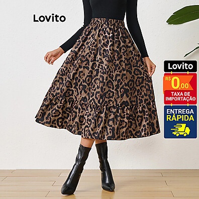 Saia Feminina Midi Animal Print Lovito: Estilo e Conforto
