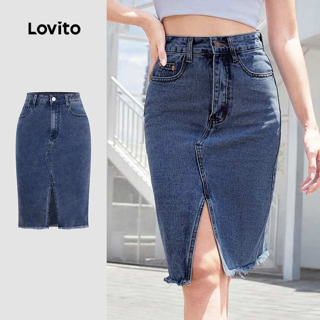 Saia Jeans com Fenda Lovito: Estilo Casual