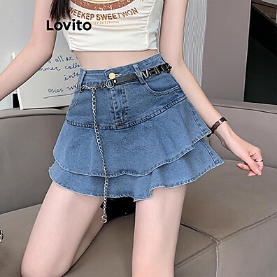 Saia Jeans Feminina: Babados e Estilo Casual | Lovito