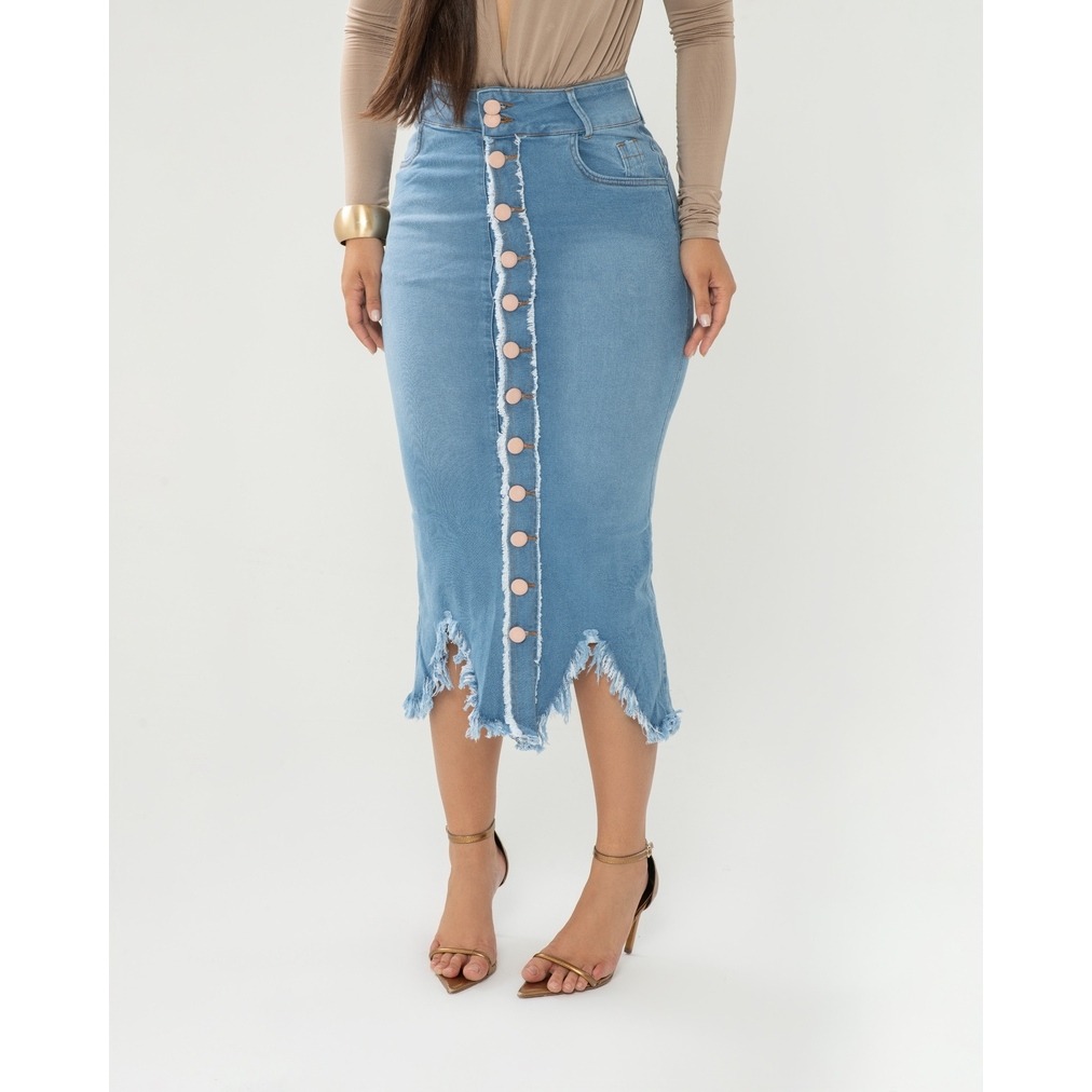 Saia Jeans Longuete Desfiada: Estilo e Conforto