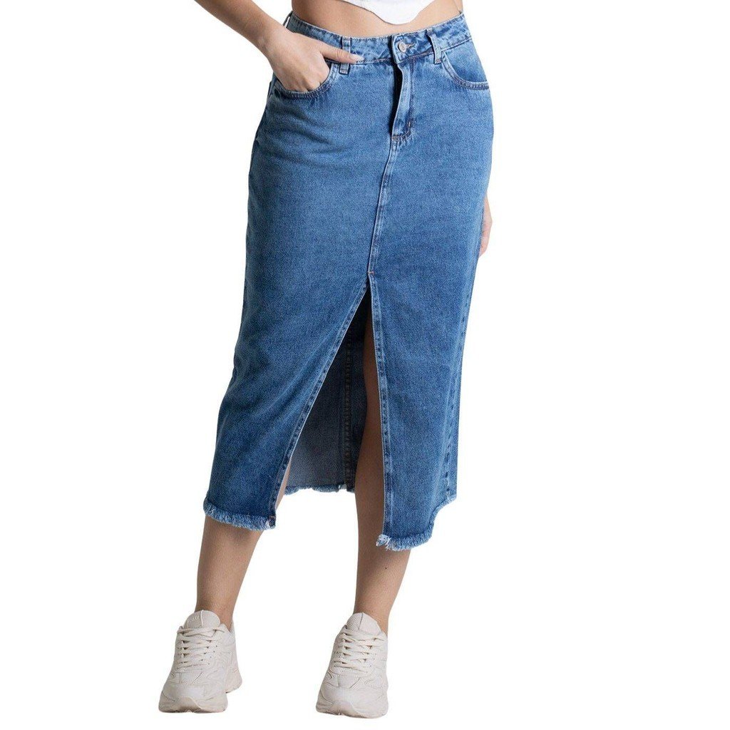 Saia Jeans Midi Sawary: Conforto e Estilo!