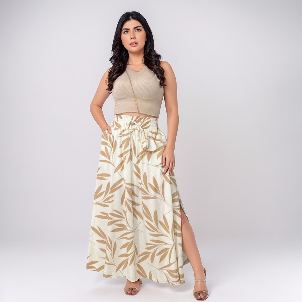 Saia Longa com Bolsos e Fenda Lateral – Conforto e Estilo em Um Só Look