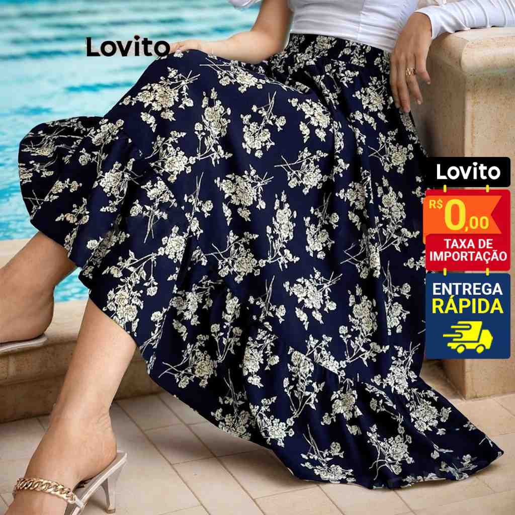 Saia Midi Floral Lovito: Elegância e Conforto!