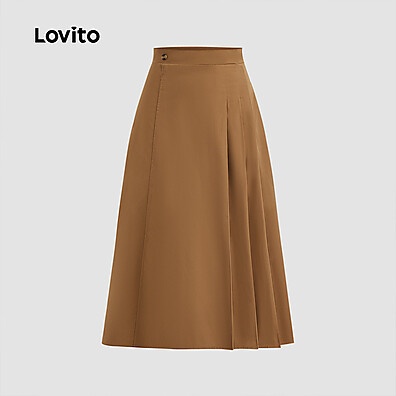 Saia Plissada Assimétrica com Botões Lovito – Elegante e Moderna