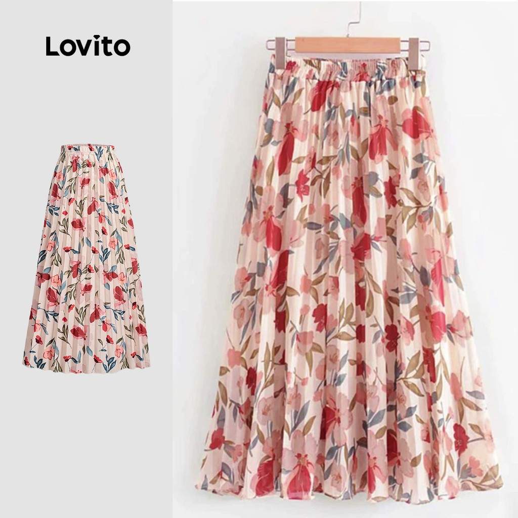Saia Plissada Floral Lovito: Boho e Elegante