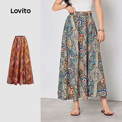 Saia Tropical Drapeada Lovito: Estilo Casual para Verão e Primavera
