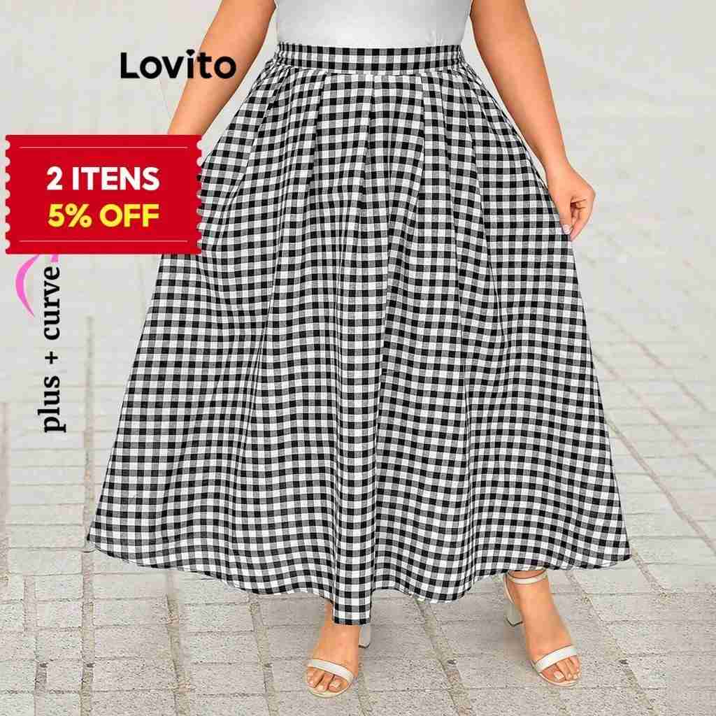 Saia Xadrez Plus Size Lovito: Estilo e Conforto!