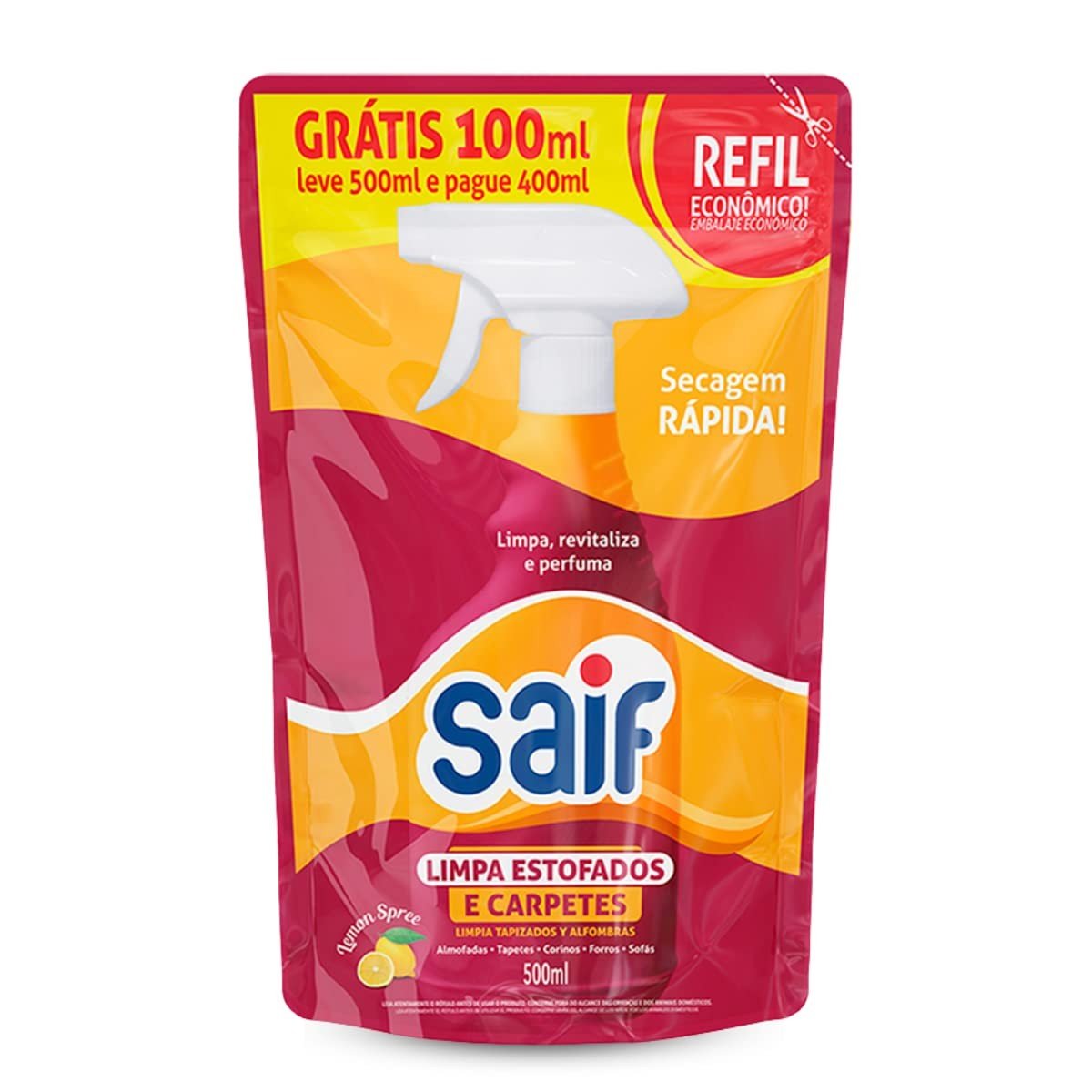 Limpa Estofados e Carpetes Sachê Saif 500ml - Limpa, Perfuma e Seca Rápido