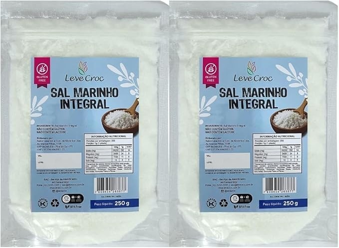 Kit com 2 Pouchs de Sal Marinho Integral sem Iodo de 250g cada - Leve Croc