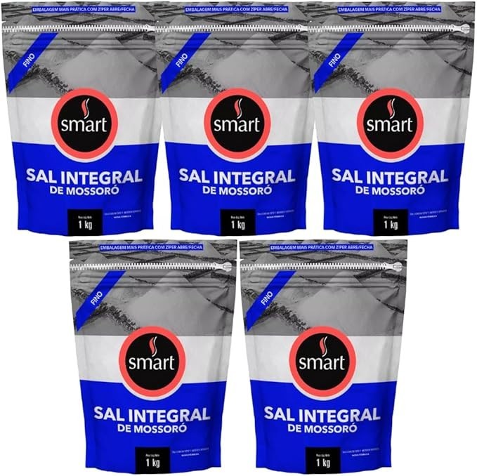Kit com 5 Pouchs de Sal Integral de Mossoró Fino de 1kg cada - Smart