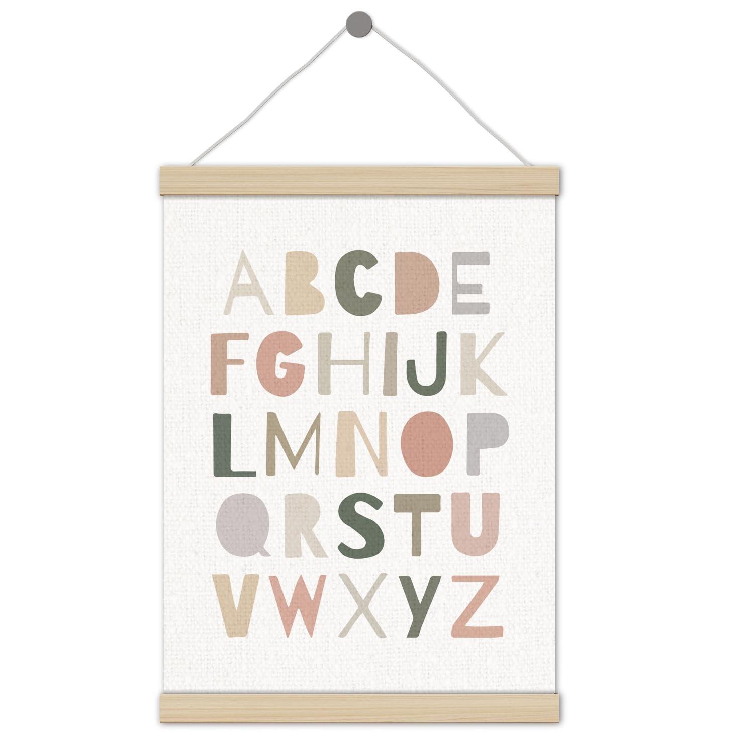 Pôster Educativo ABC Boho Neutro 30,5x40,6cm - Decoração de Sala de Aula Moderna