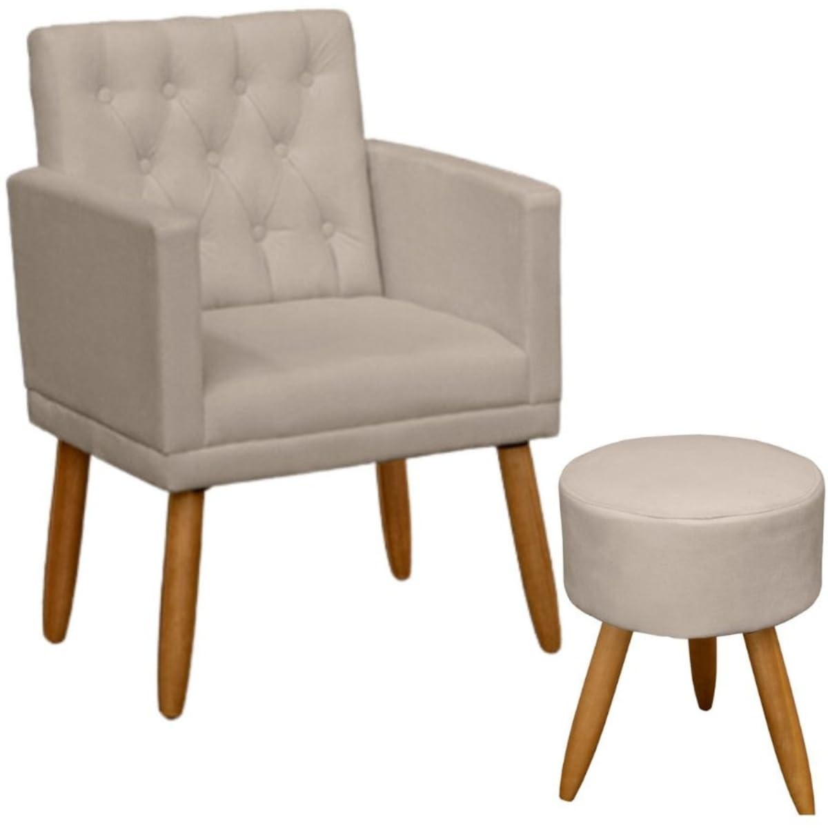 Poltrona Decorativa com Puff Bege Moderna e Resistente para Sala e Recepção