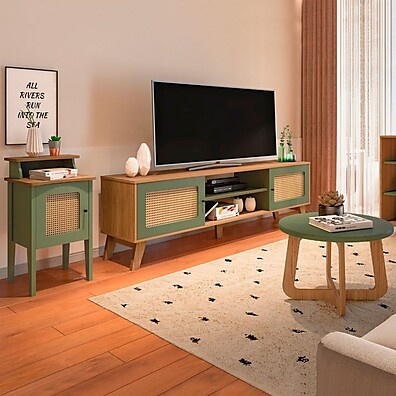Sala de Estar Completa Charlotte até 75” Carvalho/Menta