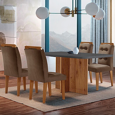 Sala de Jantar Completa 120cm: Mesa Olímpia + 4 Cadeiras