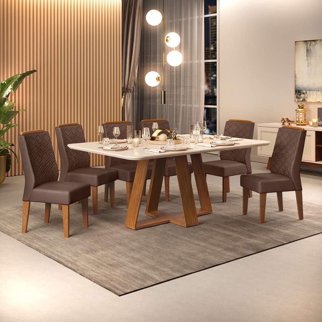 Sala de Jantar Completa: Kiara Freijó + 6 Cadeiras