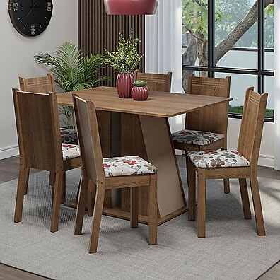 Sala de Jantar Completa: Mesa + 6 Cadeiras Madesa Sharon
