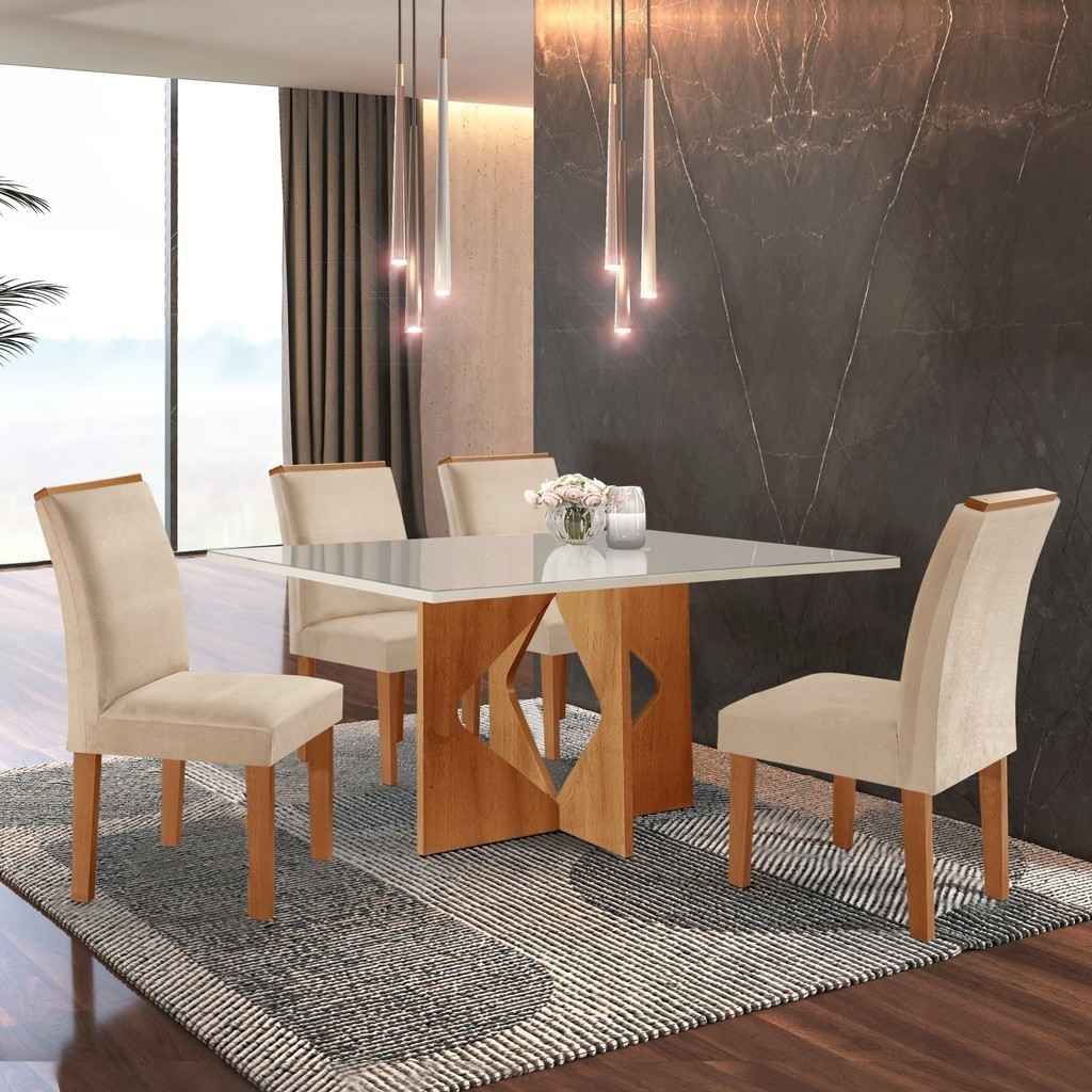 Sala de Jantar Completa: Mesa Dakota + 4 Cadeiras