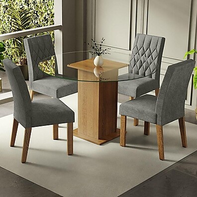 Sala de Jantar Completa: Mesa e 4 Cadeiras Irene