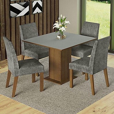 Sala de Jantar Completa: Mesa e 4 Cadeiras Karina Madesa