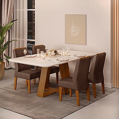 Sala de Jantar Completa: Mesa e 4 Cadeiras Kiara